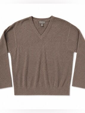 Barefoot Dreams CozyChic Ultra Lite Brown V-Neck Pullover Sweater M